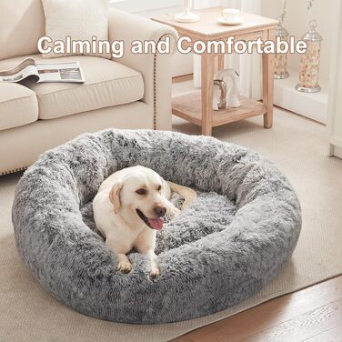 Заспокійливе ліжко для собак у вигляді пончика, миється, кругле, для цуценят знімний чохол, м'яке плюшеве ліжко для котів та собак, підходить для тварин до 11,3 кг, 58 x 58 x 23 см (сірий)