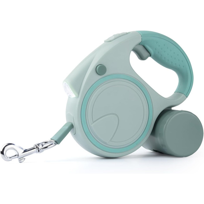 Висувна собача повідка з LED, зручний руків'я, тримач для відходів, для собак до 25 кг, зелена