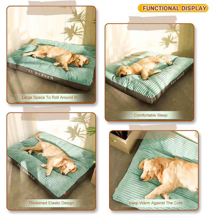 Килимок для собак Petcute великих та середніх порід, м'який, знімний, дихаючий, з неслизьким дном, зелений