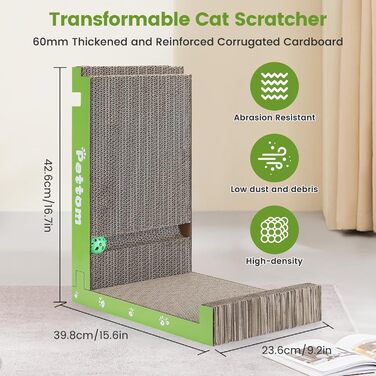 PETTOM Кігтеточка для котів з м'ячиком, з картонної коробки, 66*30 см, двостороння, 43*24*6 см