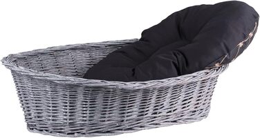 Плетенний корзинка для собак та котів з подушкою, 95x72x27 см (сірий/чорний)