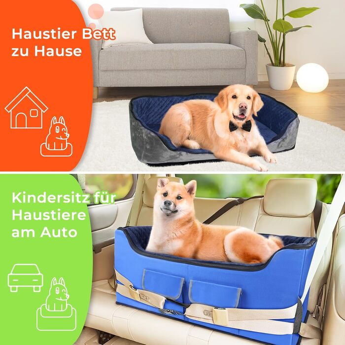 Автокрісло для собак Babenest - стабільне, безпечне, для кількох тварин, велика місткість, синій, L