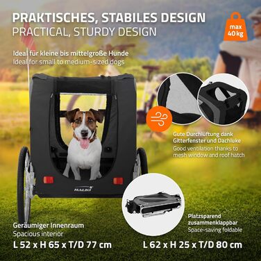 Фаркоп-причіп для велосипеда 2в1 Hauki: собачий візок та причіп, чорно-сірий, 130x72x90 см, для собак до 40 кг, з відбивачами, мотузкою та прапорцем