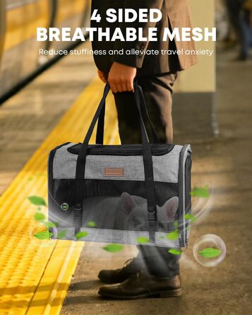 FOXFOCUS Сумка-переноска для собак з м'якими боковинами – 50,8 x 33 x 33 см, безпечний автокрісло, до 6,8 кг, верхній та бічний вхід, велика переноска для тварин з міцним сіткою (сірий)