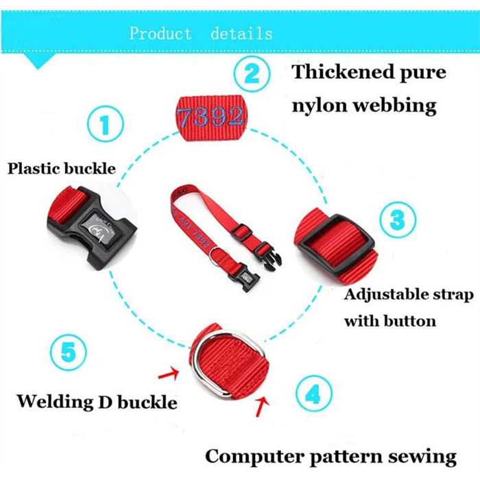Нашийник для собак Türki XL чорного кольору з нейлону, з гравіюванням, світловідбиваючий, для великих, середніх та малих собак