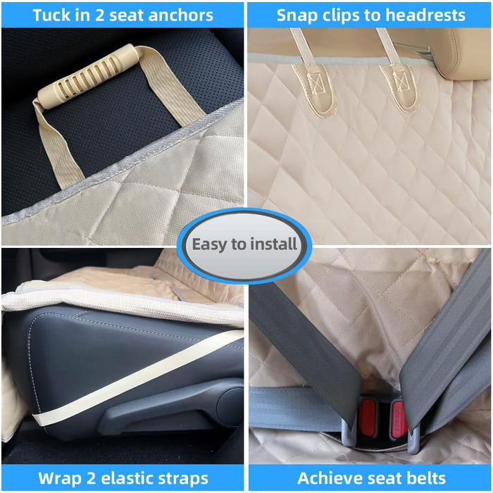 Захисний чохол на сидіння автомобіля для собак Deluxe – водовідштовхуючий, довговічний, стійкий до нагрівання, антиковзкий, 49' x 56', бежевий