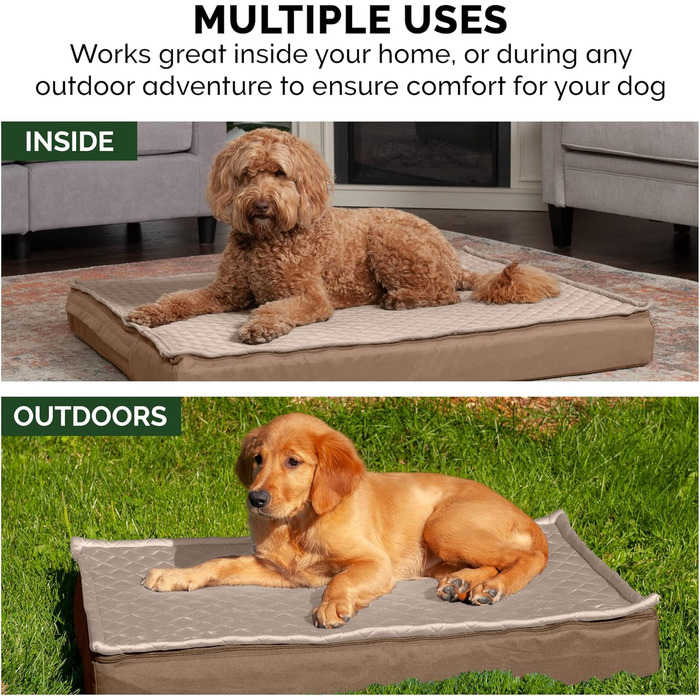 Гіркий собачий лежак Furhaven з охолоджуючим гелем, водовідштовхувальний, для собак великих та середніх порід, до 25 кг, знімний, пральний чохол, внутрішній розмір 135 x 102 x 13 см, матеріал Oxford Polycanvas, з логотипом, для використання в приміщенні т