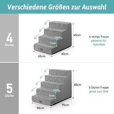 Сходинки для собак COZY KISS - пандус для тварин з нековзким покриттям. Підходять для маленьких собак та котів. Щільний пінопласт, для ліжка, дивана, авто (Чорний & Білий, 75x50x60cm, 5)