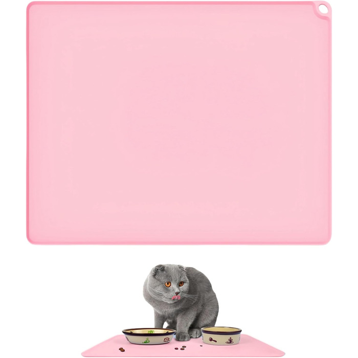 Силіконова килимок для годування домашніх тварин, 50.8 x 40.6 см, вологостійкий, з антиковзаючою основою та захистом від протікання, легко миється (Рожевий)