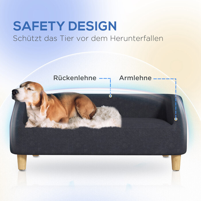 PawHut Dog Sofa Pet Диван для великих собак Піднесений дизайн з дерев'яними ніжками, темно-сірий, зручний і стильний