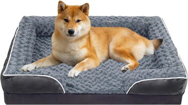Ортопедичне ліжко для собак з піною з пам'яті, знімний, пральний чохол, подушка-гніздо, неслизький килимок та водонепроникний вкладиш. Ліжко для собак з високим бортиком (91*69 см)