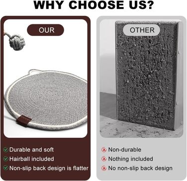 Килимок для котів KUIRUNRX® з сизалю, з іграшкою, захист меблів, натуральний килимок для дряпання, сизалевий килимок для котів, килимок-лежанка, бавовняне та льоноподібне мотузкове покриття