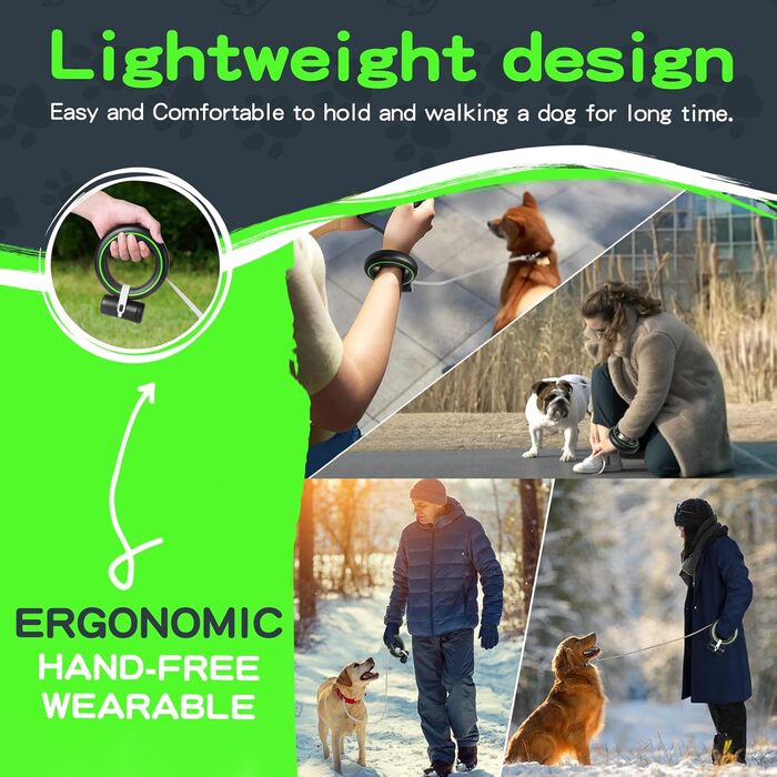 Moestar Висувна повід для собак з контейнером для відходів, рулетка, для маленьких та середніх собак (чорний/зелений)