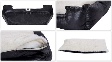 Крісло-ліжко для собак DeluxePet 'Schlummer' чорного кольору 100x70 см з штучної шкіри, 2в1 з двостороннім подушкою, для великих собак, з хутряною та шкіряною стороною, м'яке наповнення, антиковзаюча підкладка, розмір 100 x 70 см (середній)