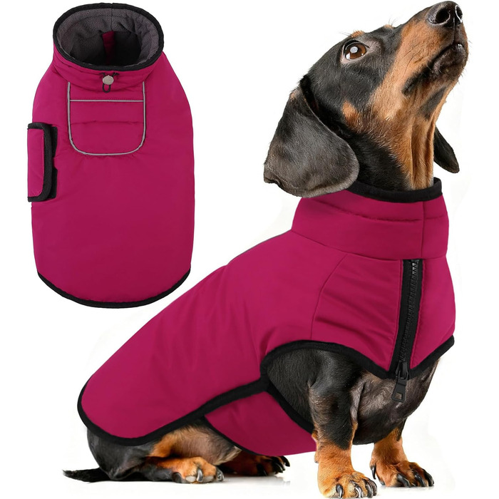 Теплий зимовий пуховик для собак великих порід AOFITEE, водонепроникний пуховик з коміром-гетром, підходить для Corgi, Border Collie (S, Рожевий)