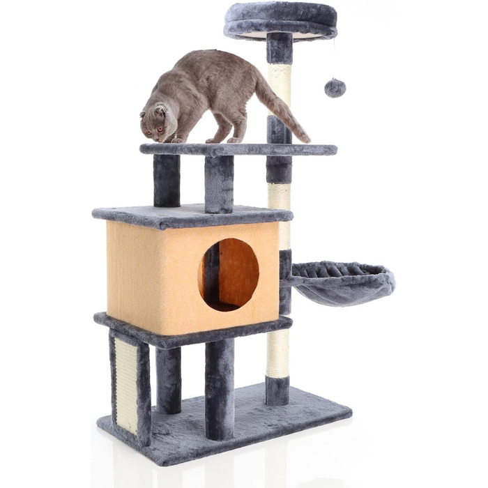 Котячий будиночок з когтеточкою Fudajo, 112 см, з лежаком та платформами