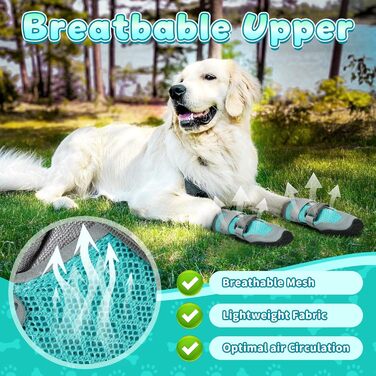 Водонепроникні чоботи для собак з відбиваючими смугами, захист лап, антиковзка гумова підошва, XL, блакитний