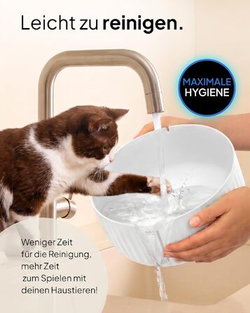 Фонтан-питилка для котів Pretty Paw з безшумним насосом, LED-підсвіткою та вугільним фільтром, 2.5 л, білий