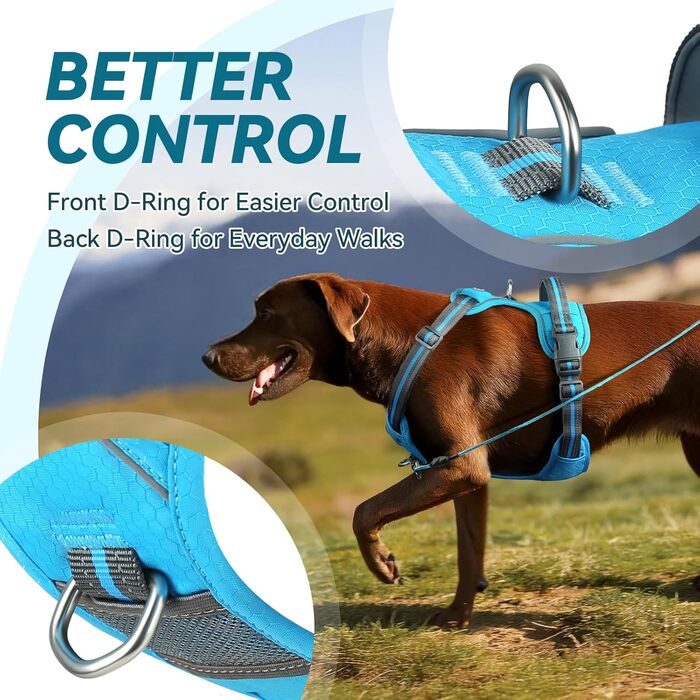 Шлейка для собак VIVAGLORY Easewalk, анти-тягнуча, для дресирування та прогулянок, з ручкою, надійна, запобігає вислизанням, для цуценят та собак, S (Блакитний, обхват грудної клітки 36-61 см)