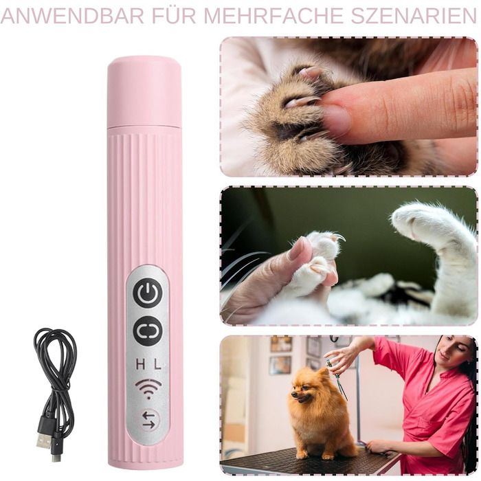 Шліфувальник для собачих кігтів | 3-ступеневий акумуляторний портативний LED | Шліфувальник кігтів для собак - для дорослих, сім'ї, друзів (рожевий)