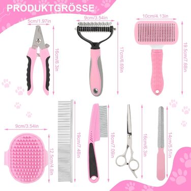 Набір для грумінгу собак та котів (9 шт.) - щітка для самостійного очищення, гребінець для видалення ковтунів, триммер для нігтів з напилком, гребінець від бліх, рукавичка для миття - професійний набір для догляду за шерстю для короткошерстих та довгошерс