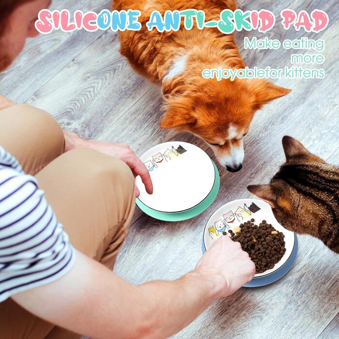 Набір мисок для котів Thenshop (6 шт.) з антиковзними килимками, керамічні миски для їжі та води, для котів, кошенят, цуценят, кроликів та хом'яків, білий, блакитний, світло-блакитний, сірий, зелений, рожевий, світло-сірий (милий стиль)
