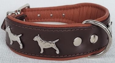 Нашийник для собак Bullterrier, шкіряний, коричневий/коньяк, розмір 33-41 см, ширина 45 мм