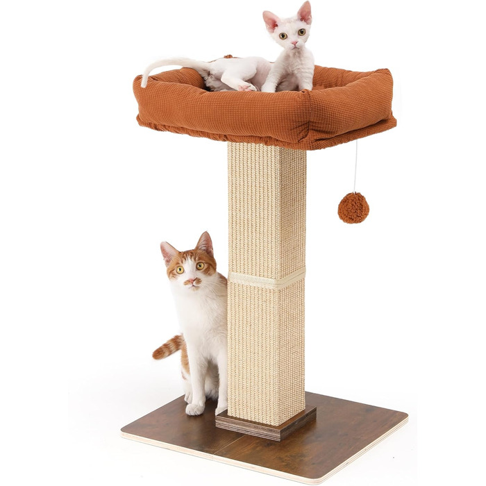 Високий котячий будиночок FUKUMARU з платформою 46x36 см, з натурального сизалю та масивного дерева. XL