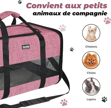 Транспортна сумка для котів та собак, дихаюча та складна, з регульованим плечовим ременем, знімний плюшевий килимок (Рожева, L)