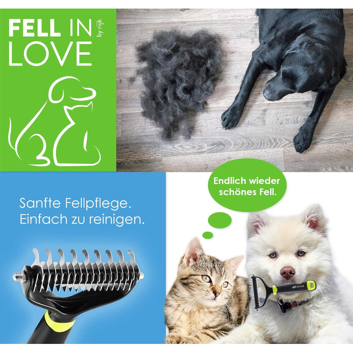 Щітка для собак з довгою шерстю FELL IN LOVE для видалення підшерстка | Щітка для підшерстка собак та котів | Щітка для видалення шерсті зеленого кольору