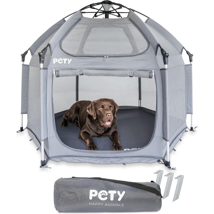 Клітка-переноска для собак Pety - 150 x 100 см, сіра. Переносне зоо-вольєр для відпочинку на природі та вдома. З сумкою та кілочками.