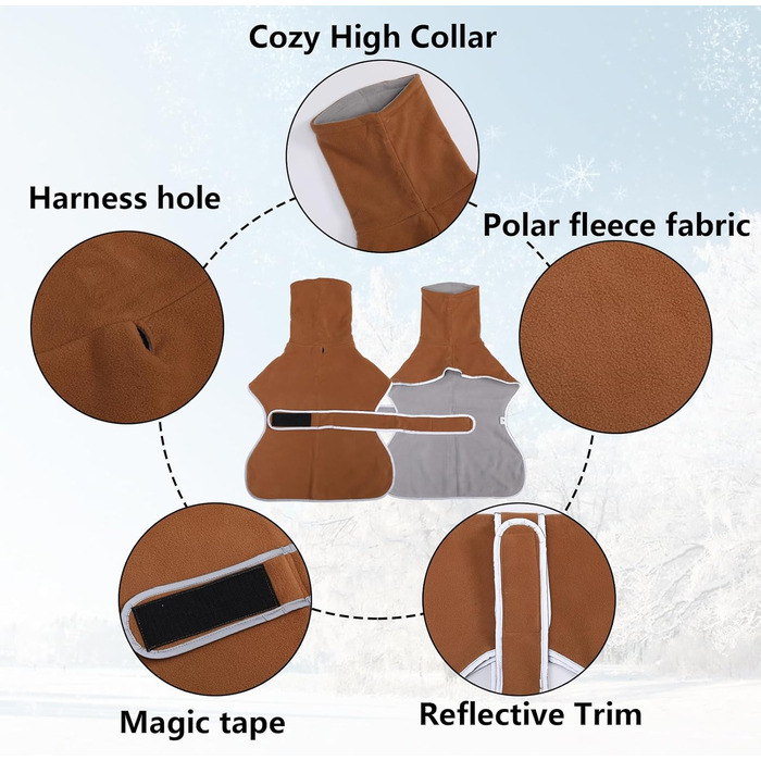 Теплий зимовий пуловер для собак породи Віндгорн (Грейхаунд, Вхіпет) з регульованим коміром, коричневий, L (довжина спини 61-64 см)