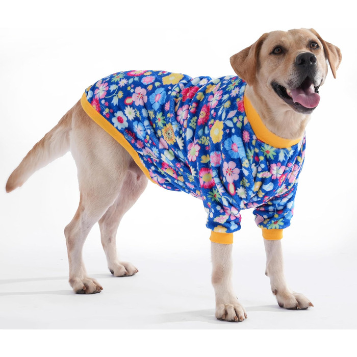 Світер LovinPet для великих порід собак, легкий фланелевий одяг, дихаючий матеріал з принтом 'Нільський Бегемот' для маленьких собак, блакитний (X-Large, блакитний з квітами)