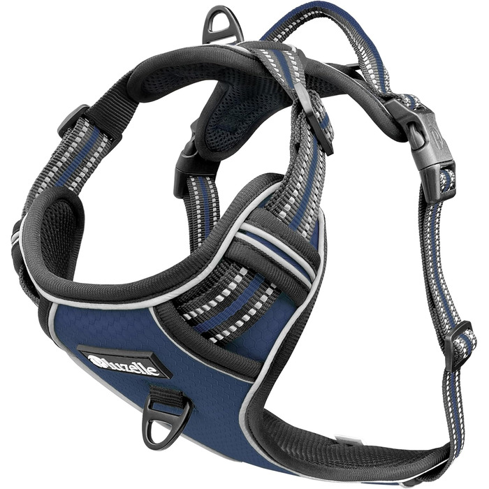 Шлейка для собак середніх порід Bluzelle з ручкою та кишенею для GPS-трекера, світловідбиваюча, зелена (XS, синій)