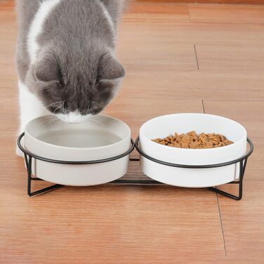 PETTOM Миска для котів піднята, миска для корму для котів, станція для корму, керамічна миска для їжі та води для котів та маленьких собак (Білий + Сірий) Білий+Сірий