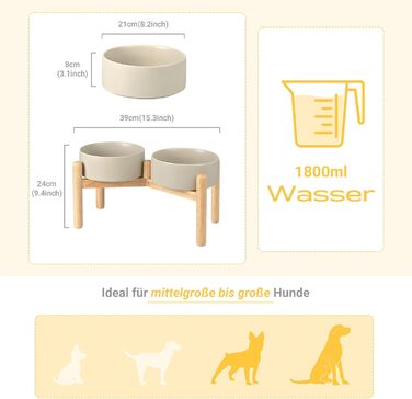 Миска для собак SpunkyJunky з кераміки, піднята годівниця, 1800 мл, сіра