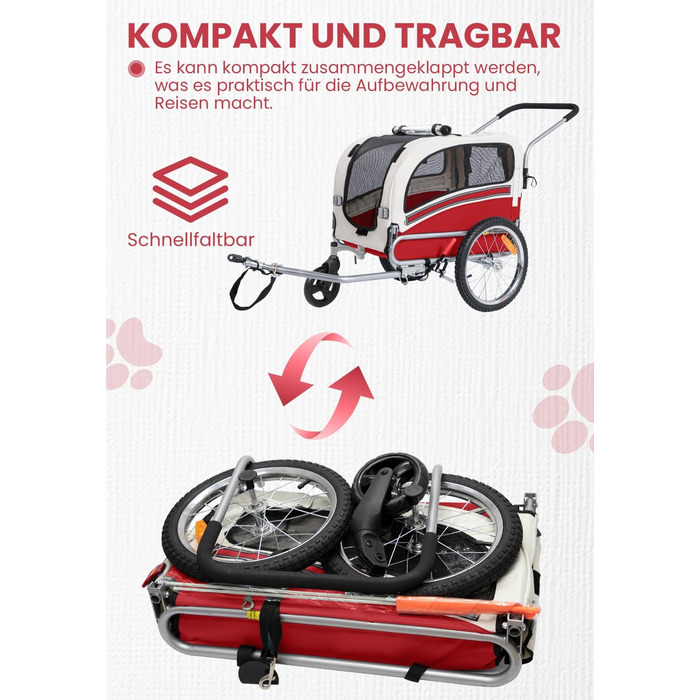 SEPNINE® Причеп для собак на велосипед, 2-в-1, для тварин до 30 кг, червоний