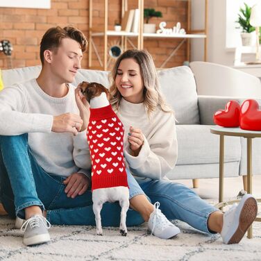 Вовняний пуловер для собак на День святого Валентина з червоним серцем (малий)