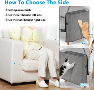 Захист для дивану від котів NATUYA - М'який мовшеневий захист меблів для котів, легко знімається, сірий колір, для правої сторони