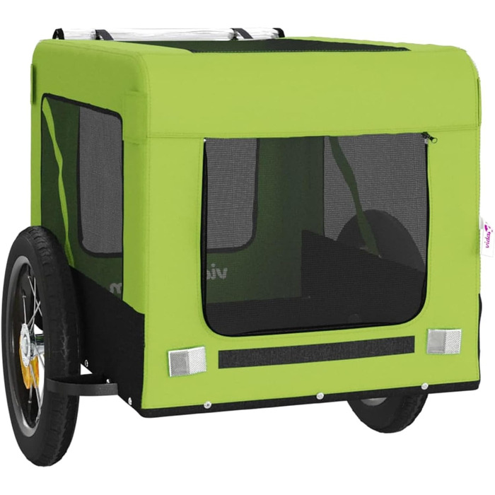 Фаркоп-причіп для собак Gecheer, причіп для собак, транспортер для собак, з відбивачами та прапором, зручний дизайн, зелено-чорний оксфордський матеріал та метал, 54.5 x 120 x 53 см, зелений