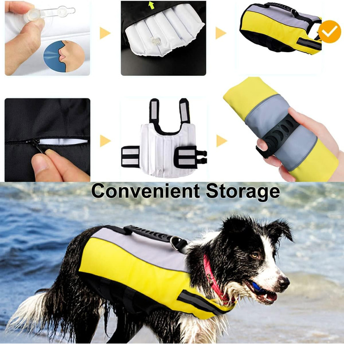 Жилет для плавання для собак, жовтий (L) з Airbag, ручкою та світловідбиваючими смугами
