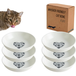 Керамічна миска для котів з віями, 14 см, широка годівниця для вологого корму, миска для котів з милим дизайном, зручна для котів з вусами, неслизька, біла, з сердечками та кігтиками, набір 6 штук