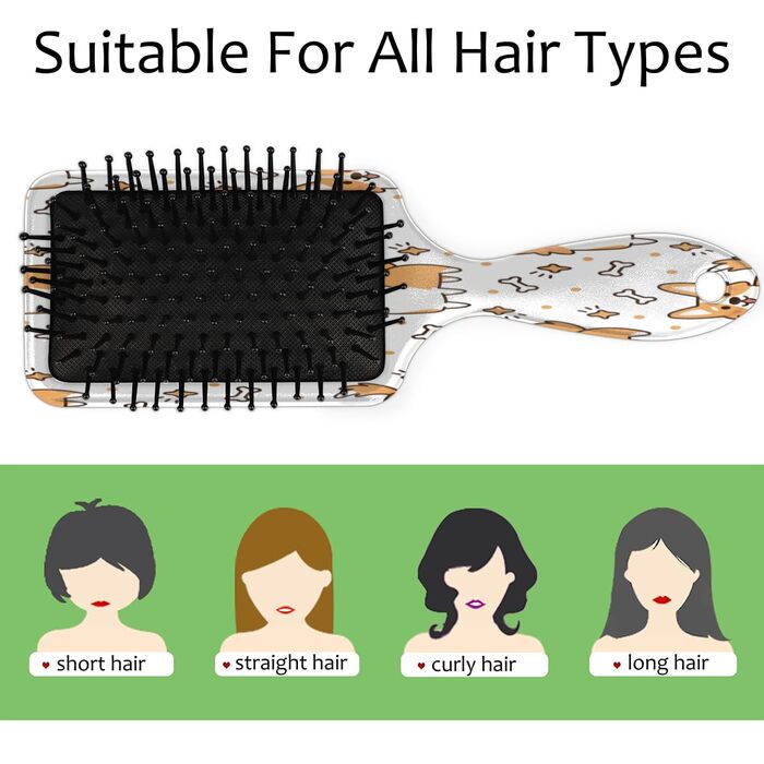 Щітка для волосся з акварельним малюнком собаки, нейлонова щетина, підходить для густого, кучерявого, тонкого, довгого, короткого, мокрого або сухого волосся, для блиску та здоров'я волосся