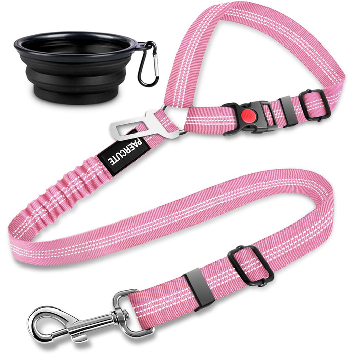Набір з 2 ременів безпеки для собак у машину – регульовані ремені для тварин на підголівник – міцні, еластичні та довговічні (Рожевий)