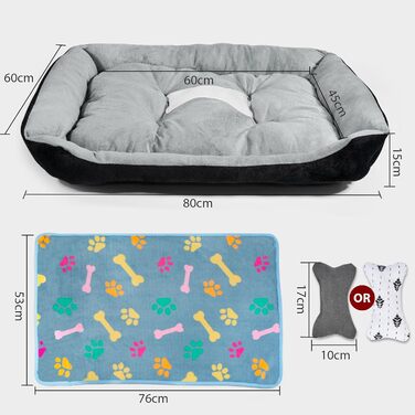 Лежанка для собак середнього розміру з високими бортиками та знімним чохлом, 80x60x15 см (Сірий), BLACK