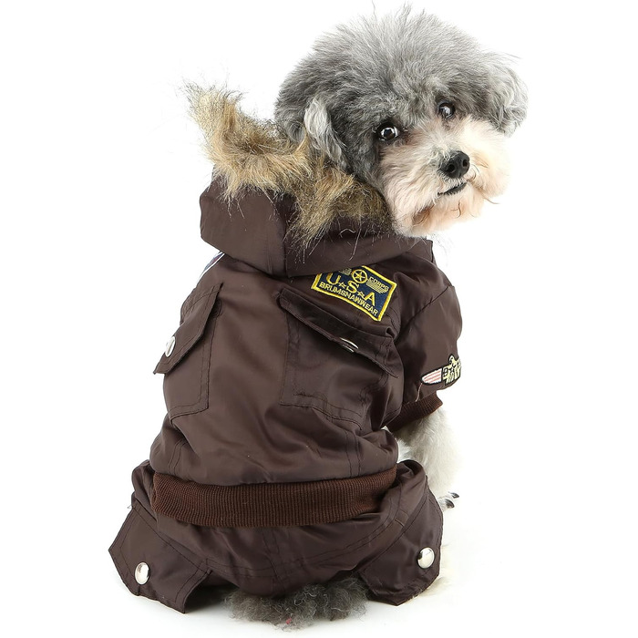 Комбінезон для собак Zunea, теплий, водонепроникний, з капюшоном, для чихуахуа, йоркширського тер'єра, котів та інших маленьких собак, коричневий, L