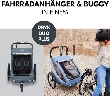 Фahrра-причіп Hauck Dryk Duo Plus Set для 2 дітей з люлькою, тентом та дощем. Складається, з підвіскою та функцією коляски, темно-синій