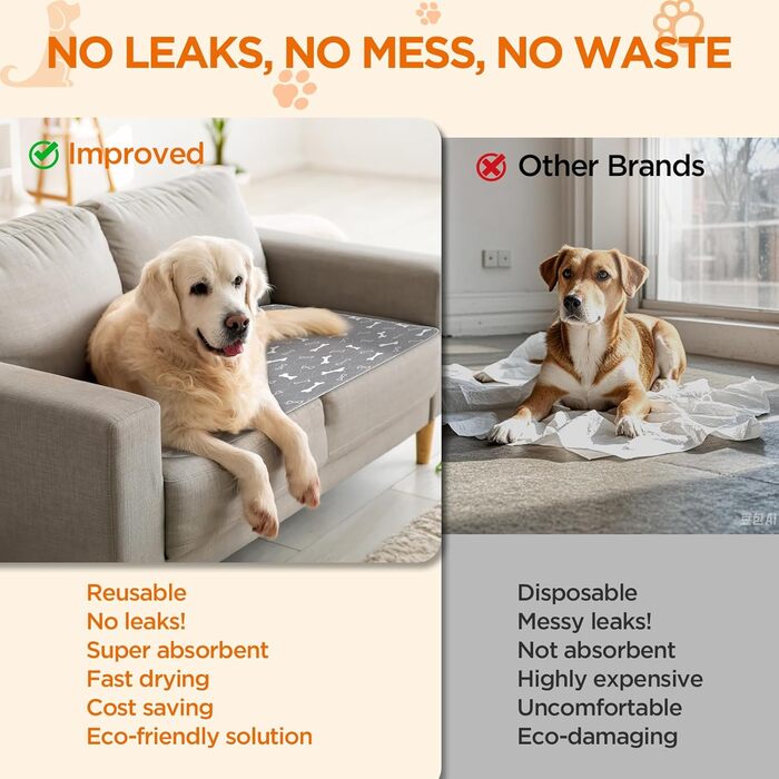 Підкладки для тварин Baodan, 2 шт. 90x60 см, водонепроникні, багаторазові, для собак, котів, кроликів