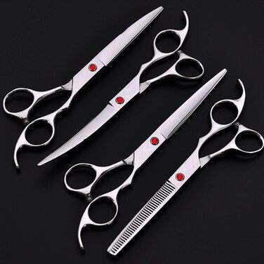 Набір ножиць для грумінгу собак, 7 дюймів, професійний набір для стрижки тварин, нержавіюча сталь, вигнуті ножиці, ножиці для розрідження, гребінець для грумінгу собак та котів, 5 шт. (сріблястий)