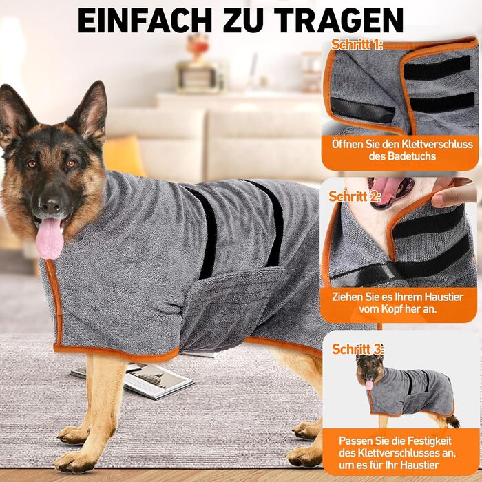 Рушник для собак великих порід, халат для собак, з застібкою на липучці, швидко вбирає воду, розмір L